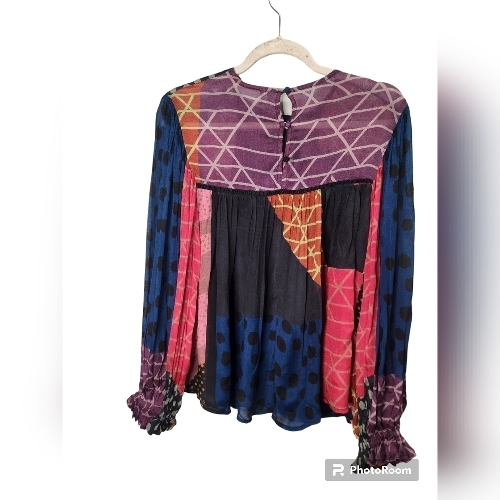 ANTHROPOLOGIE Bl^nk Miranda Blue Peasant Blouse XS - Picture 3 of 5